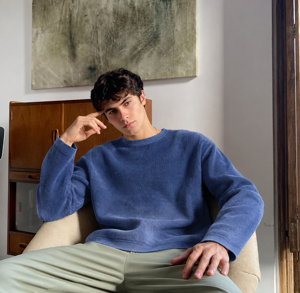 Azure Waffle Boxy Tee