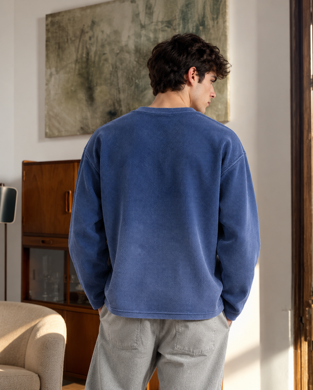 Azure Waffle Boxy Tee
